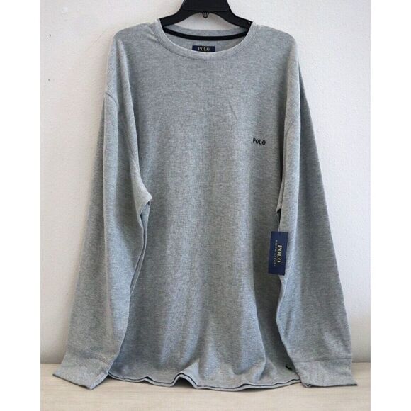 Polo Ralph Lauren PWLC2X Men Sz 3X Light Gray Heather Waffle L/S Crew Shirt - Picture 1 of 9